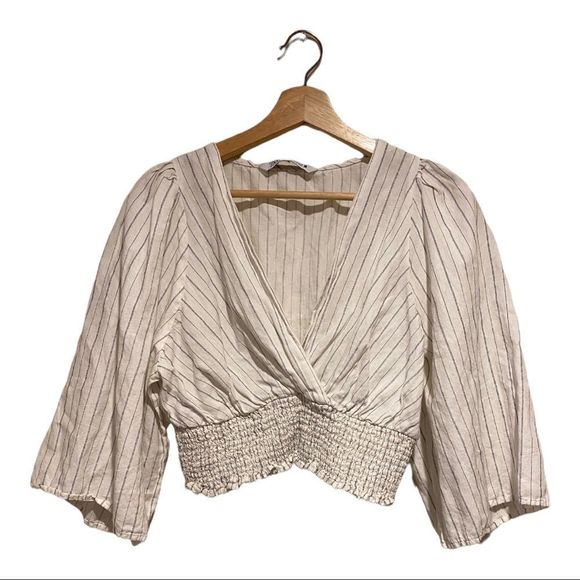 Zara Tops - Zara Striped Linen Blend Blouse